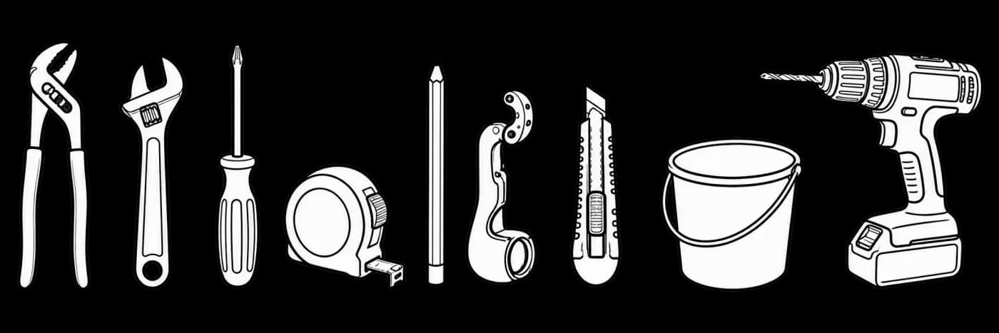 Outils nécessaires : pince multiprise, clé à molette, tournevis, mètre, crayon, coupe-tube, cutter, seau